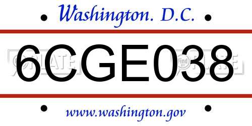 6CGE038 District Of Columbia License Plate