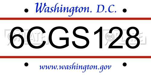 6CGS128 District Of Columbia License Plate