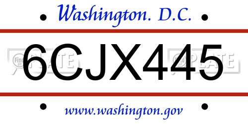 6CJX445 District Of Columbia License Plate