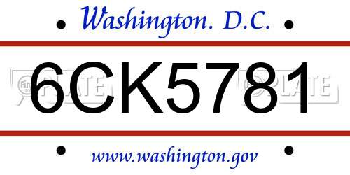 6CK5781 District Of Columbia License Plate