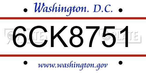 6CK8751 District Of Columbia License Plate