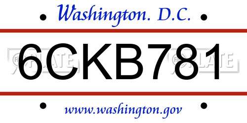 6CKB781 District Of Columbia License Plate
