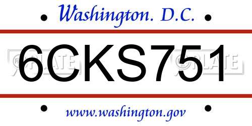 6CKS751 District Of Columbia License Plate