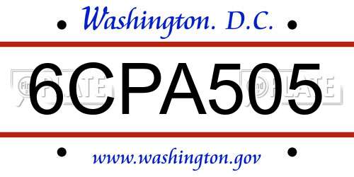 6CPA505 District Of Columbia License Plate
