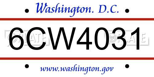 6CW4031 District Of Columbia License Plate