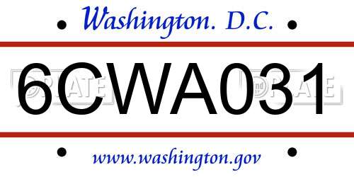 6CWA031 District Of Columbia License Plate