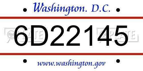 6D22145 District Of Columbia License Plate