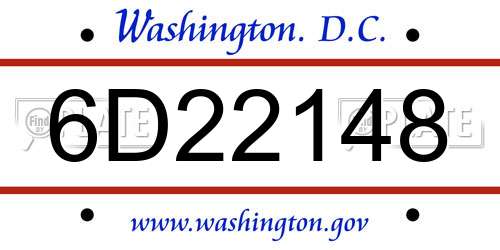 6D22148 District Of Columbia License Plate