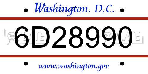 6D28990 District Of Columbia License Plate