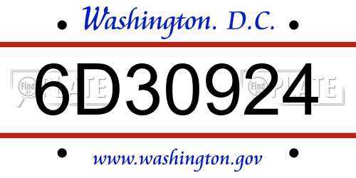 6D30924 District Of Columbia License Plate