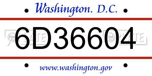 6D36604 District Of Columbia License Plate