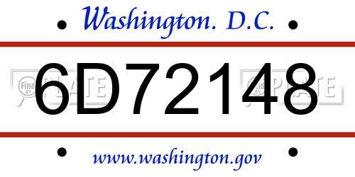 6D72148 District Of Columbia License Plate