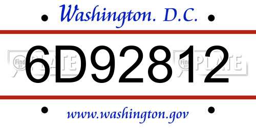 6D92812 District Of Columbia License Plate
