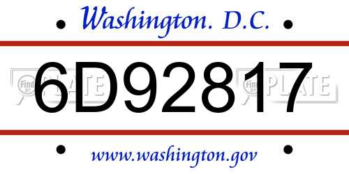 6D92817 District Of Columbia License Plate
