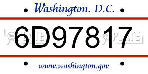 6D97817 District Of Columbia License Plate