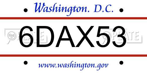 6DAX53 District Of Columbia License Plate