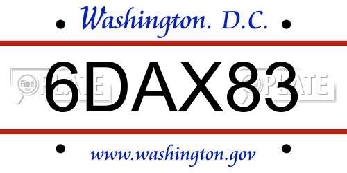 6DAX83 District Of Columbia License Plate