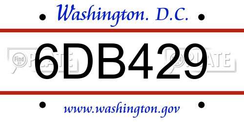 6DB429 District Of Columbia License Plate