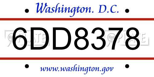 6DD8378 District Of Columbia License Plate