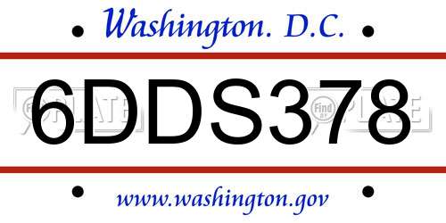 6DDS378 District Of Columbia License Plate
