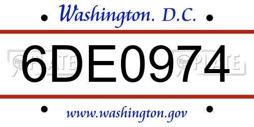 6DE0974 District Of Columbia License Plate