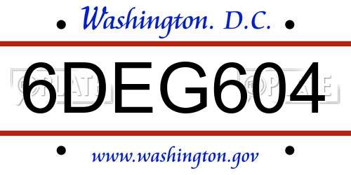6DEG604 District Of Columbia License Plate