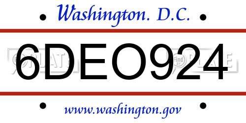 6DEO924 District Of Columbia License Plate