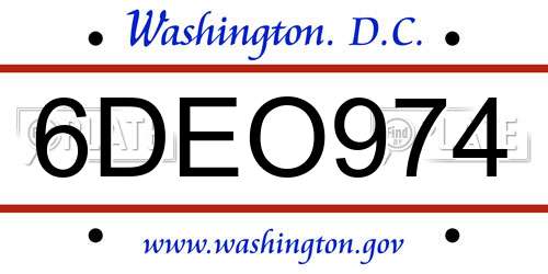6DEO974 District Of Columbia License Plate