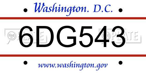 6DG543 District Of Columbia License Plate