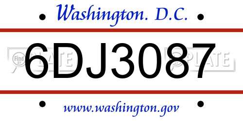 6DJ3087 District Of Columbia License Plate