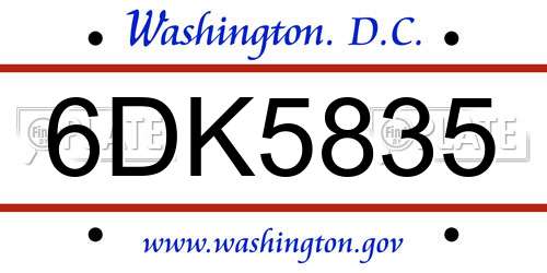 6DK5835 District Of Columbia License Plate