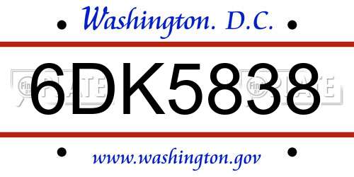 6DK5838 District Of Columbia License Plate