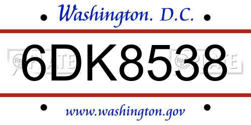 6DK8538 District Of Columbia License Plate