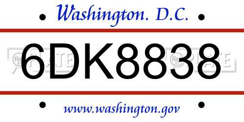 6DK8838 District Of Columbia License Plate