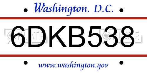 6DKB538 District Of Columbia License Plate