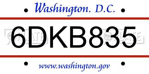6DKB835 District Of Columbia License Plate