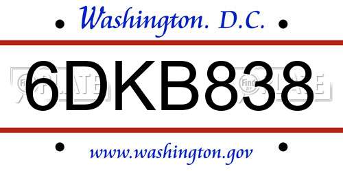 6DKB838 District Of Columbia License Plate