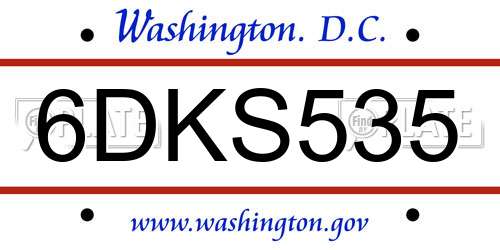 6DKS535 District Of Columbia License Plate