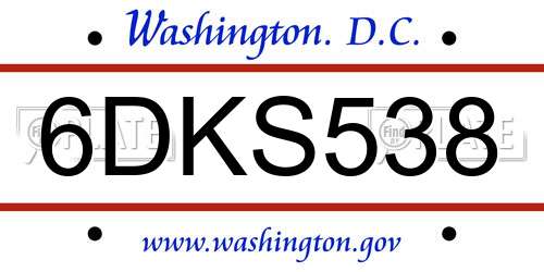 6DKS538 District Of Columbia License Plate