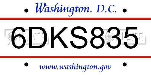 6DKS835 District Of Columbia License Plate