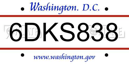6DKS838 District Of Columbia License Plate