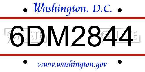 6DM2844 District Of Columbia License Plate