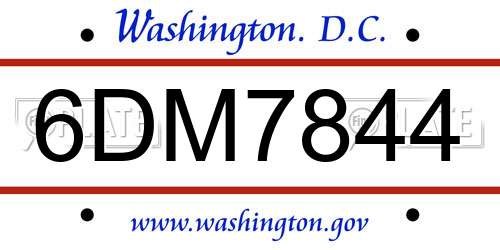6DM7844 District Of Columbia License Plate
