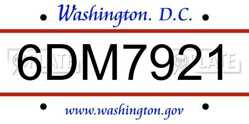 6DM7921 District Of Columbia License Plate
