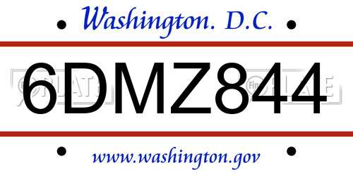 6DMZ844 District Of Columbia License Plate