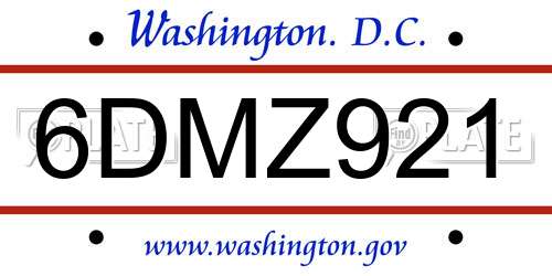 6DMZ921 District Of Columbia License Plate