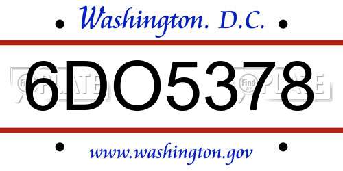 6DO5378 District Of Columbia License Plate