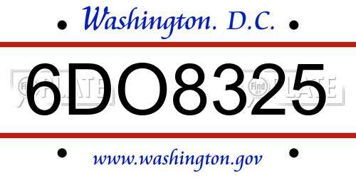 6DO8325 District Of Columbia License Plate