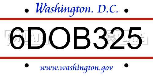 6DOB325 District Of Columbia License Plate