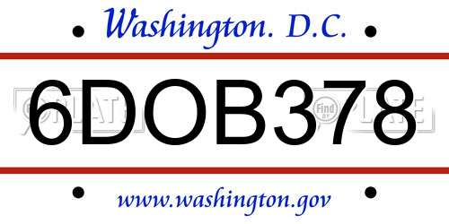 6DOB378 District Of Columbia License Plate